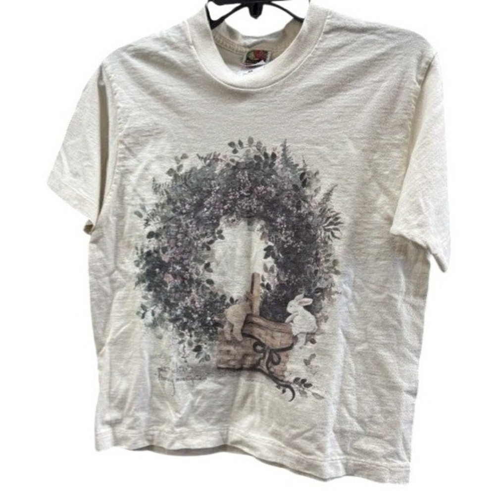 Vintage Fruit‎ of the Loom Pat Richter Bunny Investigation T-Shirt Cream Medium